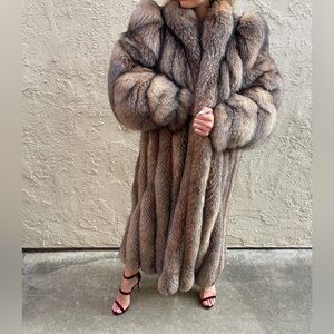 Full Length Crystal Fox Fur Coat w/ Matching Headband